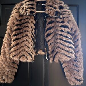 Baddie Fashion Nova Striped Brown faux fur Jacket
